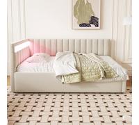 Generisch Cama tapizada Sofá cama 90 x 200 cm, con almacenamiento hidráulico y almacenamiento hidráulico, diseño clásico de rayas verticales, cabeceros laterales con posiciones intercambiables, somier