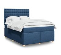 Generisch Cama tapizada y cama doble de fibra de poliéster, cabecero ajustable, fácil de limpiar, reduce las perturbaciones de muelles, adecuada para el dormitorio (azul, 160 x 200 cm, botones)