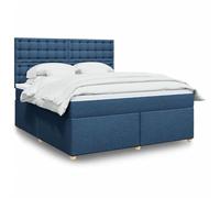 Generisch Cama tapizada y cama doble de fibra de poliéster, cabecero ajustable, fácil de limpiar, reduce las perturbaciones de muelles, adecuada para el dormitorio (azul, 180 x 200 cm, botones)