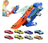 Generisch Camión de dinosaurio - Portajuguetes de carreras plegable, transportador de vehículos portátil con 8 coches, juego preescolar para niñas a partir de 3 años | Ideal para cumpleaños de viaje