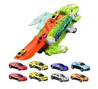 Generisch Camión de transporte de dinosaurios,Circuito de carreras plegable | Vehículo de transporte portátil con 8 coches de carreras para niñas a partir de 3 años, viaje preescolar cumpleaños