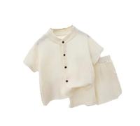 Generisch Camisa 86 niño bebé niño conjunto de ropa niño pequeño traje de verano mezcla de algodón manga corta camiseta top bolsillo botones camisa corto conjunto vestido con pantalones cortos, Blanco
