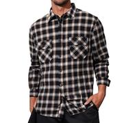 Generisch Camisa a cuadros de manga larga para hombre, corte regular, camisa de solapa con botones, algodón, camisa informal con bolsillo, holgada, transpirable, camisa de hombre de gran tamaño