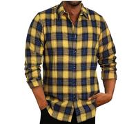 Generisch Camisa a cuadros para hombre con solapa con botones hacia abajo, camisa de leñador, ajuste relajado, manga larga, camisa de ocio, transpirable, ligera, fina, camisa de trabajo tradicional