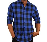 Generisch Camisa a cuadros para hombre con solapa con botones hacia abajo, camisa de leñador, ajuste relajado, manga larga, camisa de ocio, transpirable, ligera, fina, camisa de trabajo tradicional