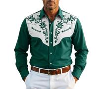 Generisch Camisa atemporal de manga larga occidental con botones, cuello clásico, ajuste perfecto, Verde oscuro., 3XL