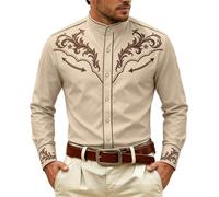 Generisch Camisa atemporal de manga larga occidental con botones, cuello clásico y ajuste perfecto, caqui, L