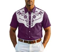 Generisch Camisa atemporal de manga larga occidental con botones, cuello clásico y ajuste perfecto, morado, 3XL