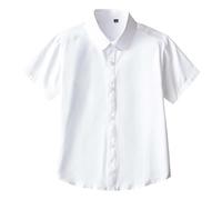 Generisch Camisa blanca de manga corta para niños pequeños, traje de rendimiento informal, blusa clásica monocromática cómoda con botones, blanco1, 160=66