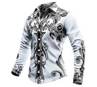 Generisch Camisa bordada de vaquero occidental para hombre, camisa vintage de manga larga con estampado floral, informal, botones hacia abajo, cuello de solapa, blusa, retro, corte regular, camisas