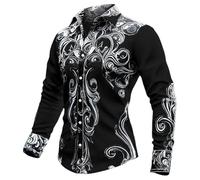 Generisch Camisa bordada de vaquero occidental para hombre, camisa vintage de manga larga con estampado floral, informal, botones hacia abajo, cuello de solapa, blusa, retro, corte regular, camisas