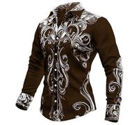 Generisch Camisa bordada de vaquero occidental para hombre, camisa vintage de manga larga con estampado floral, informal, botones hacia abajo, cuello de solapa, blusa, retro, corte regular, camisas