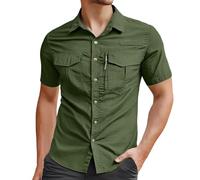 Generisch Camisa cargo para hombre, cuello alto, con botones, delgada, transpirable, de secado rápido, camisa funcional cómoda y práctica para exteriores, suave y ligera, Verde militar., 4XL
