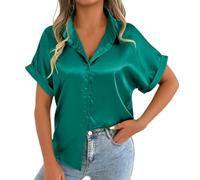 Generisch Camisa casual de hombre con cuello en V y botones de manga larga con parte delantera abierta para primavera, verano, uso diario y vacaciones, con detalle de puño, Verde oscuro., XXL