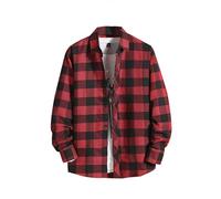 Generisch Camisa casual para hombre con estampado/invierno manga larga solapa a cuadros camisa a rayas, rojo, L