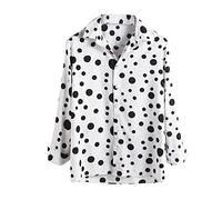 Generisch Camisa casual versátil de manga larga con estampado de lunares para hombre, Blanco, 4XL