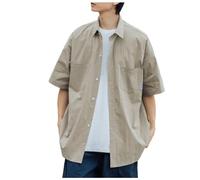 Generisch Camisa clásica para hombre con doble bolsillo en color sencillo como parte superior básica informal para el tiempo libre y el día a día, caqui, XL