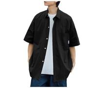 Generisch Camisa clásica para hombre con doble bolsillo en color sencillo como parte superior básica informal para el tiempo libre y el día a día, Negro , XL