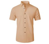 Generisch Camisa de cuello alto para hombre, delgada, monocolor, camisa de negocios, corte estrecho, camisa de ocio, con botones, manga corta, camisa de traje, cómoda y práctica, camisa de playa suave