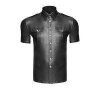Generisch Camisa de cuero sexy para hombre, camisa de cuero Mat Te Club Nocturno Escenario Ds Performance Ropa Pat Ent Piel Performance Ropa, Negro , M