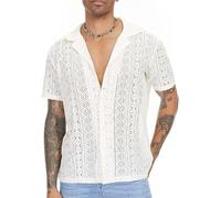 Generisch Camisa de encaje para hombre con vainica de malla transparente, manga corta, moderna camiseta de verano transparente, 33, M