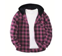 Generisch Camisa de franela para hombre, camisa a cuadros de manga larga, camisa de leñador, camisa cálida con botón hacia abajo, camisa informal con bolsillo en el pecho y capucha, B07 Rd2, 3XL