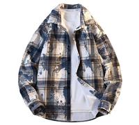 Generisch Camisa de franela para hombre Tie Dye, camisa forrada de forro polar, camisas informales a cuadros, camisa de manga larga batik a cuadros, camisa de leñador, estilo japonés, camisa de