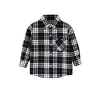 Generisch Camisa de franela para niños pequeños, chaqueta a cuadros de manga larga con botones para bebé, niños, niñas, bolsillos, capa superior, ropa exterior, Blanco, 3-4 años