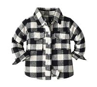 Generisch Camisa de franela para niños pequeños, chaqueta a cuadros de manga larga con botones para bebé, niños, niñas, bolsillos, capa superior, ropa exterior, Negro , 4-5 años