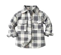 Generisch Camisa de franela para niños pequeños, chaqueta a cuadros de manga larga con botones para bebé, niños, niñas, bolsillos, capa superior, ropa exterior, gris, 5-6 años