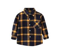 Generisch Camisa de franela para niños pequeños, chaqueta a cuadros de manga larga con botones para bebé, niños, niñas, bolsillos, capa superior, ropa exterior, amarillo, 7-8 años
