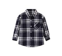 Generisch Camisa de franela para niños pequeños, chaqueta a cuadros de manga larga con botones para bebé, niños, niñas, bolsillos, capa superior, ropa exterior, gris, 3-4 años