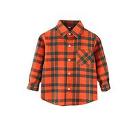 Generisch Camisa de franela para niños pequeños, chaqueta a cuadros de manga larga con botones para bebé, niños, niñas, bolsillos, capa superior, ropa exterior, naranja, 4-5 años