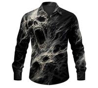 Generisch Camisa de Halloween para hombre, manga larga, cuello redondo, informal, camiseta de fiesta estampada para fiestas