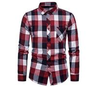 Generisch Camisa de hombre a cuadros manga larga: camisa de cuadros con botones camisa de leñador con cuello vuelto camisa de manga larga camisas casuales ligeras con bolsillo en el pecho sudaderas
