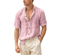 Generisch Camisa de hombre con botones y cuello hacia abajo, camisas de manga corta, tallas grandes, cuello de solapa de color sólido, blusas de vocación de playa, camisas cómodas para la oficina de