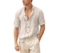 Generisch Camisa de hombre con botones y cuello hacia abajo, camisas de manga corta, tallas grandes, cuello de solapa de color sólido, blusas de vocación de playa, camisas cómodas para la oficina de