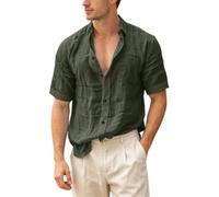 Generisch Camisa de hombre con botones y cuello hacia abajo, camisas de manga corta, tallas grandes, cuello de solapa de color sólido, blusas de vocación de playa, camisas cómodas para la oficina de