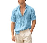 Generisch Camisa de hombre con botones y cuello hacia abajo, camisas de manga corta, tallas grandes, cuello de solapa de color sólido, blusas de vocación de playa, camisas cómodas para la oficina de