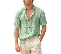 Generisch Camisa de hombre con botones y cuello hacia abajo, camisas de manga corta, tallas grandes, cuello de solapa de color sólido, blusas de vocación de playa, camisas cómodas para la oficina de