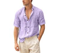 Generisch Camisa de hombre con botones y cuello hacia abajo, camisas de manga corta, tallas grandes, cuello de solapa de color sólido, blusas de vocación de playa, camisas cómodas para la oficina de