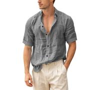 Generisch Camisa de hombre con botones y cuello hacia abajo, camisas de manga corta, tallas grandes, cuello de solapa de color sólido, blusas de vocación de playa, camisas cómodas para la oficina de