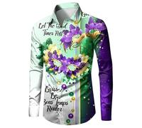 Generisch Camisa de hombre con estampado de carnaval digital 3D, diseño clásico con botones para elegantes tops de manga larga, verde menta, XXL