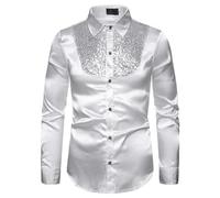 Generisch Camisa de hombre Slim Fit con cuello vuelto de manga larga para negocios elegante elegancia moderna, Blanco, S