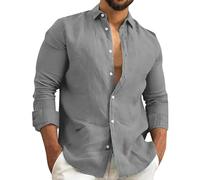 Generisch Camisa de lino de algodón de manga larga de color liso y fácil de usar para hombre, informal, informal, cómoda, moderna y fácil de llevar, camisa vaquera para hombre, gris oscuro, M