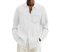Generisch Camisa de lino de manga larga para hombre: camisa de ocio camisa de playa de gran tamaño con botones Sommrthemd camisa ligera de manga larga transpirable camisas casuales monocolor cómodo