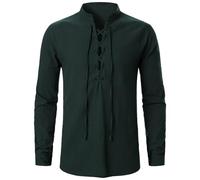 Generisch Camisa de lino para hombre, camisa medieval, renacimiento, camisa de manga larga, estilo victoriano, steampunk, camisa pirata, camiseta Ghillie Kilt, camiseta de manga larga, camisa de ocio