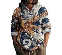 Generisch Camisa de lino para hombre de algodón y lino con capucha con botones de manga larga con capucha para hombre, camisa informal de corte regular, camisa de verano cómoda con capucha, Q, L