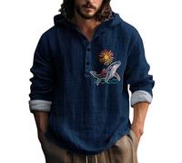 Generisch Camisa de lino para hombre de algodón y lino con capucha fina sudadera con capucha sudadera con capucha tops con botones camiseta de manga larga camisa de verano ligera camisa de verano