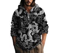 Generisch Camisa de lino para hombre, manga larga, algodón y lino, camisa de tiempo libre, corte regular, para la playa, camisa de verano, sudadera con capucha fina, parte superior con botones
